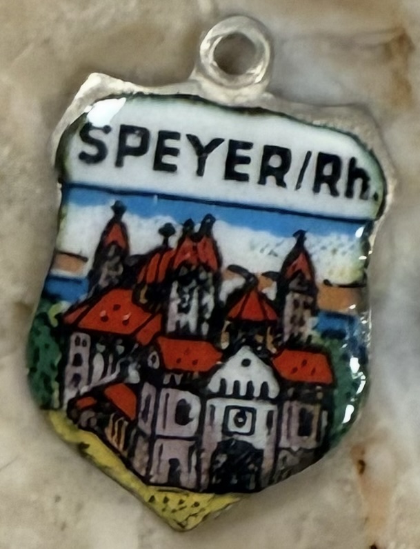 Speyer GERMANY - Rathaus - Vintage Silver Enamel Travel Shield Charm (image for) Speyer GERMANY - Rathaus - Vintage Silver Enamel Travel Shield Charm